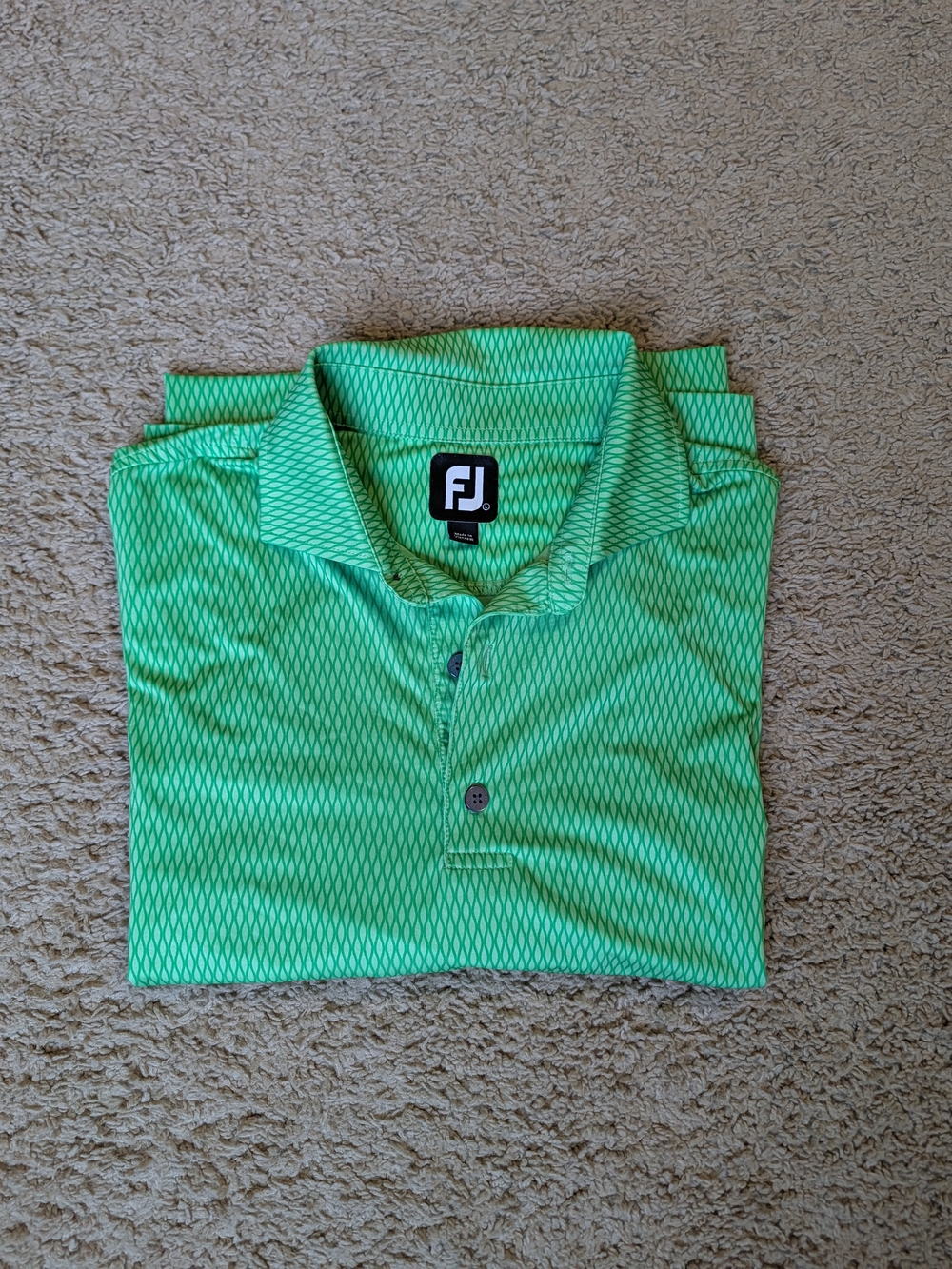 FootJoy FJ Men's Green Diamond Short Sleeve Size Large -Pattern Golf Polo